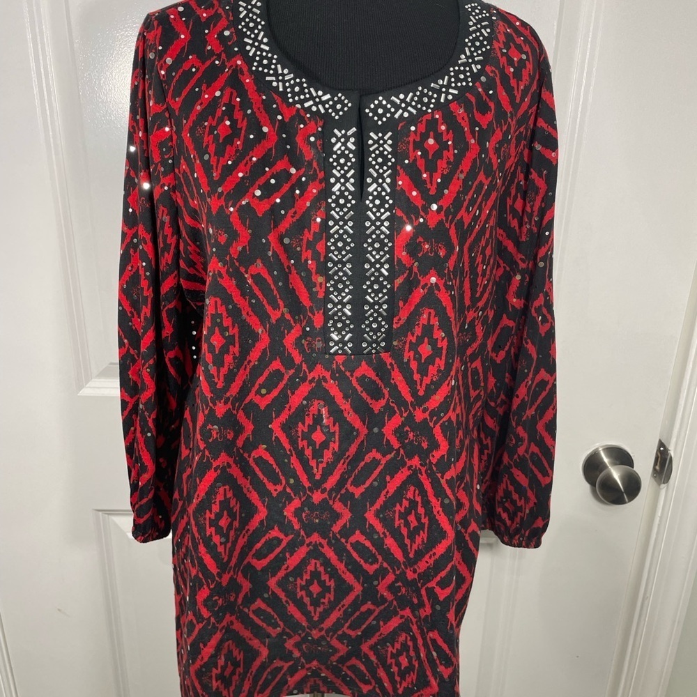 Cathy Daniels Ref  and Black Geometric Patterned Tunic Size Medium CB-70